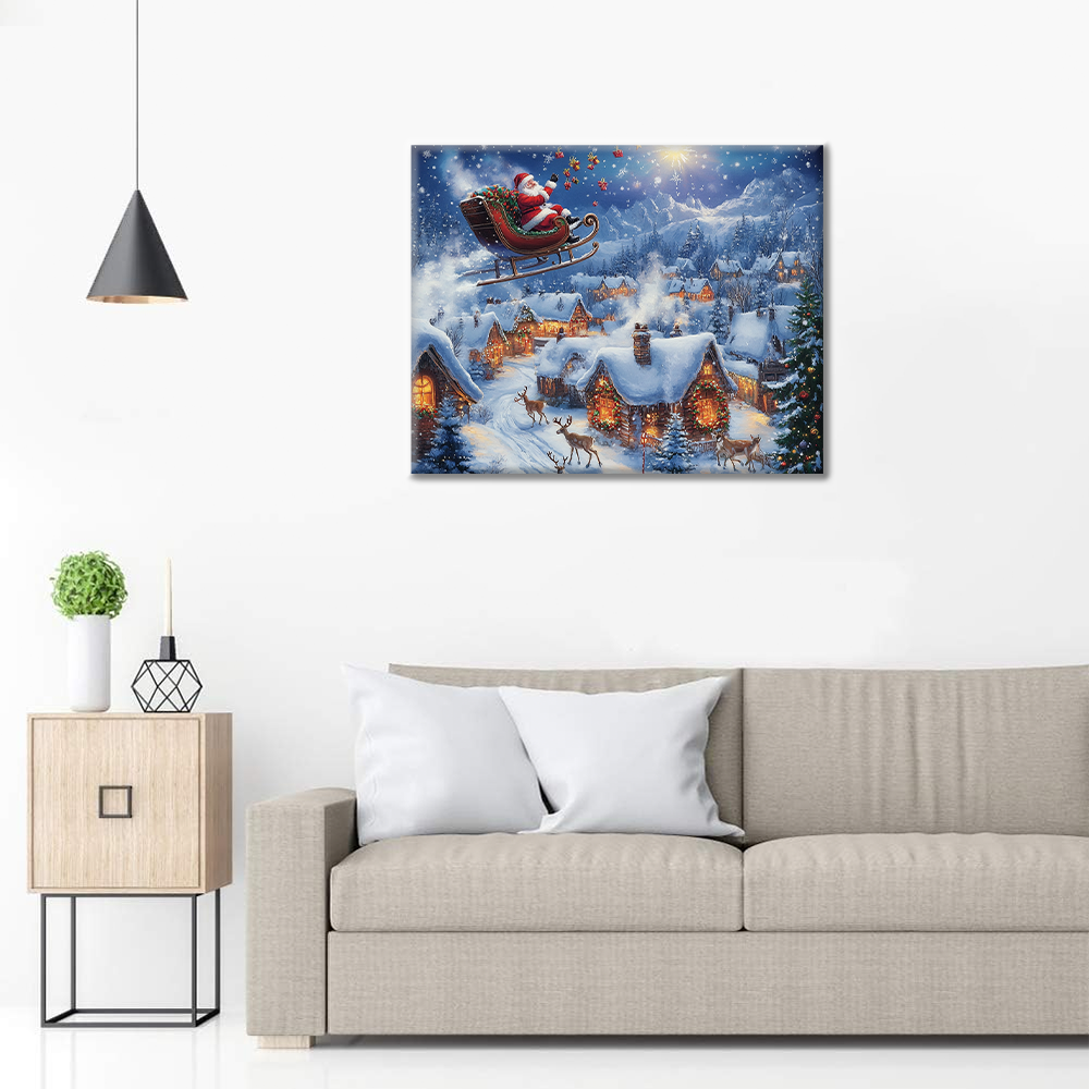 Weihnachtsmanns Winterflug – Malen nach Zahlen