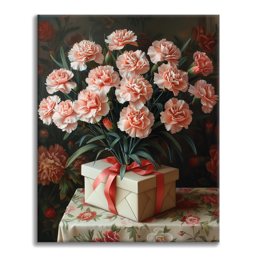 Nelke mit Geschenk – Malen nach Zahlen
