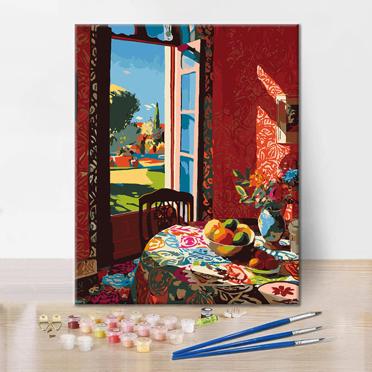 Das rote Esszimmer – Malen nach Zahlen