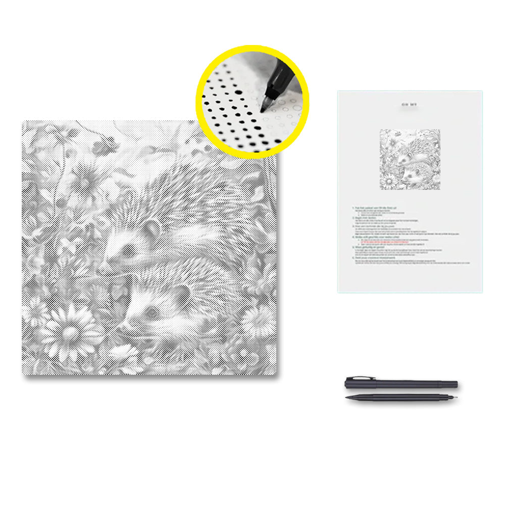Igel in den Blumen - Malen mit Punkten