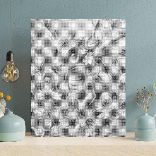 Bunter Drache inmitten von Blüten – Malen mit Punkten
