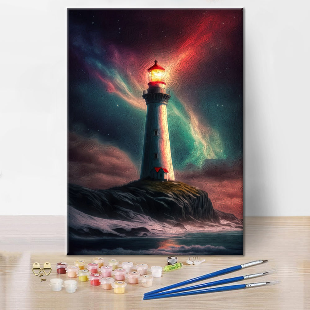 Leuchtturm Nordlichter – Malen nach Zahlen