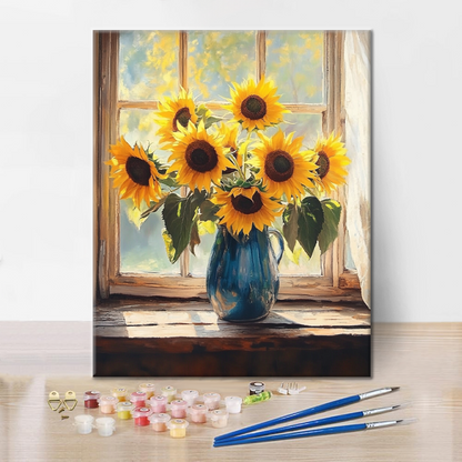 Sonnenblumen am Fenster – Malen nach Zahlen