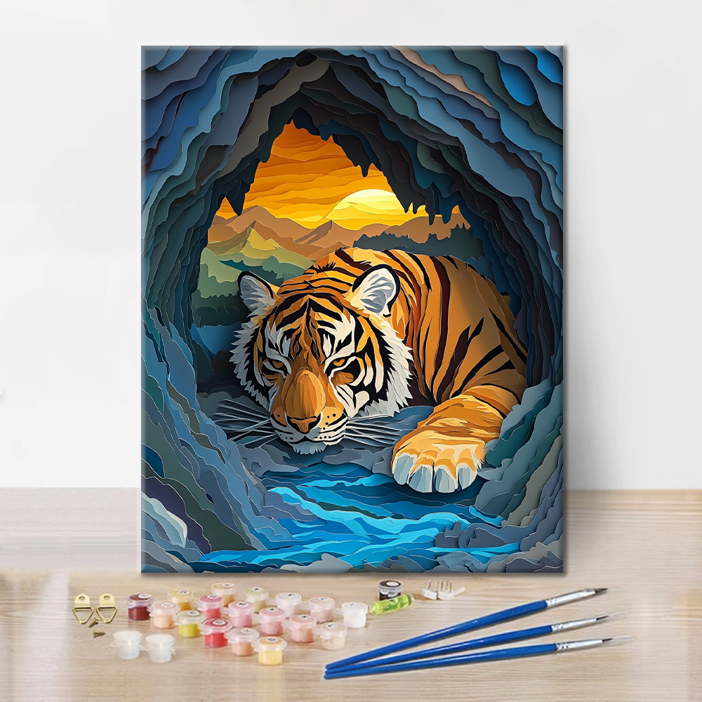 Wilder Tiger des Bergstroms - Malen nach Zahlen