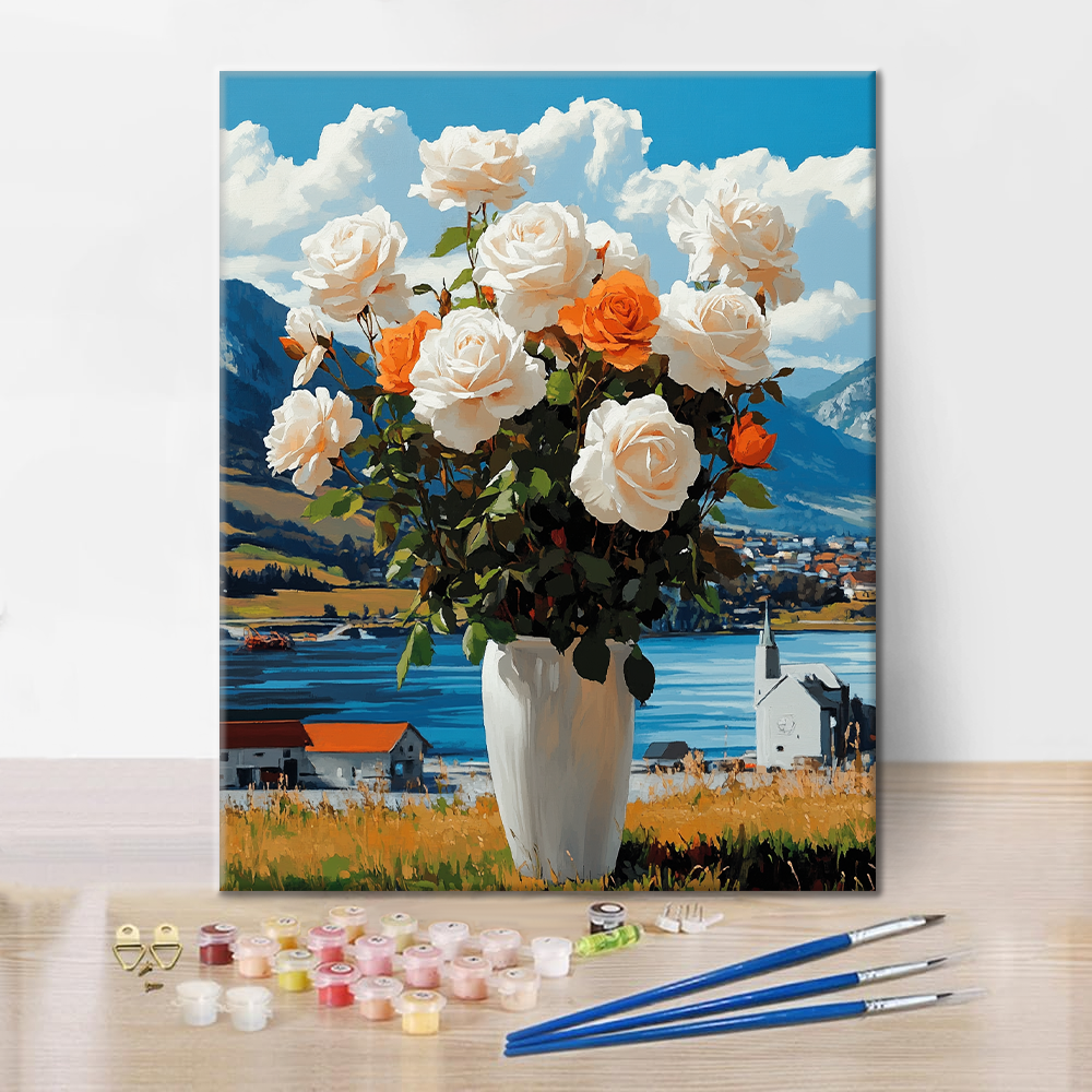 Rosen mit Vase – Malen nach Zahlen