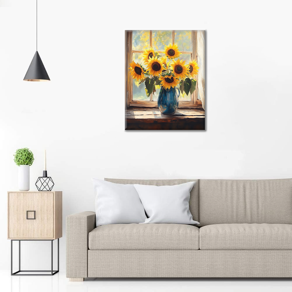 Sonnenblumen am Fenster – Malen nach Zahlen