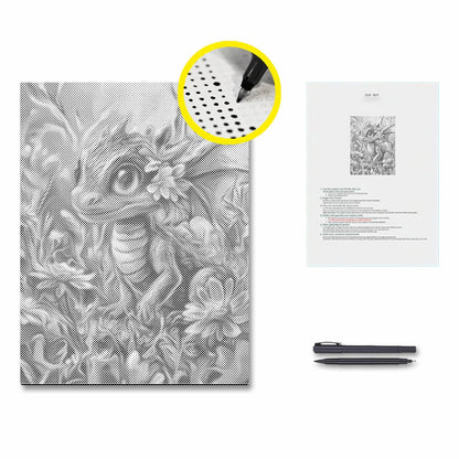 Bunter Drache inmitten von Blüten – Malen mit Punkten