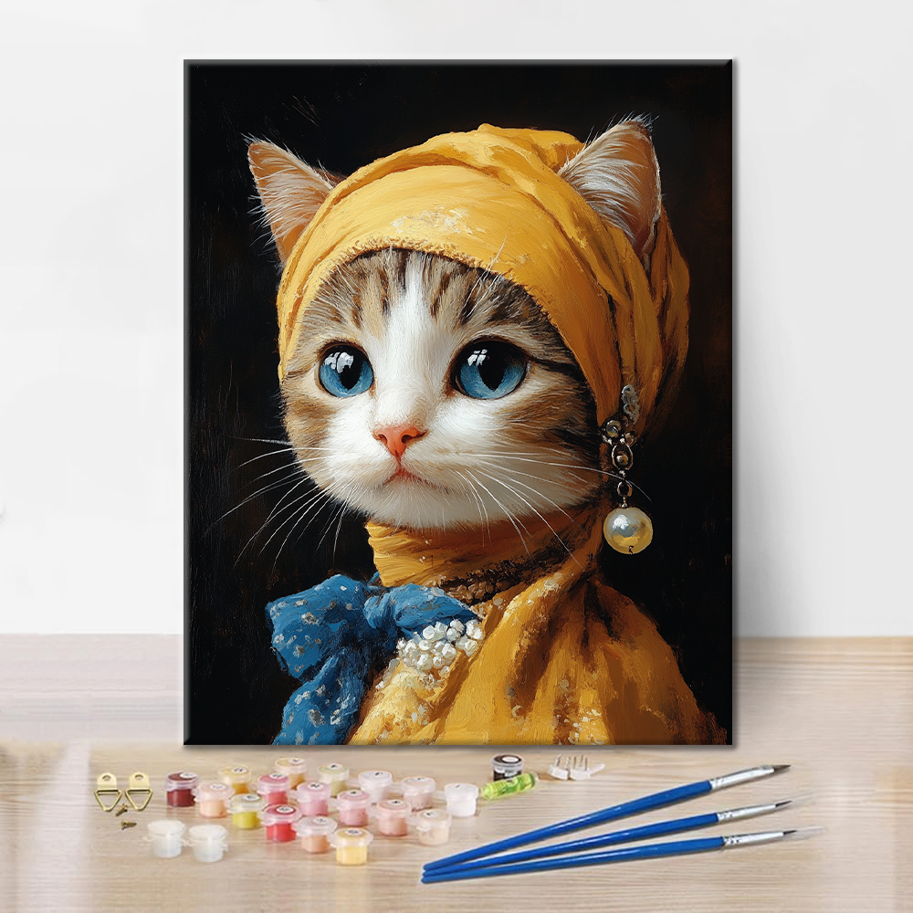 Katze mit Perlenohrring - Malen nach Zahlen
