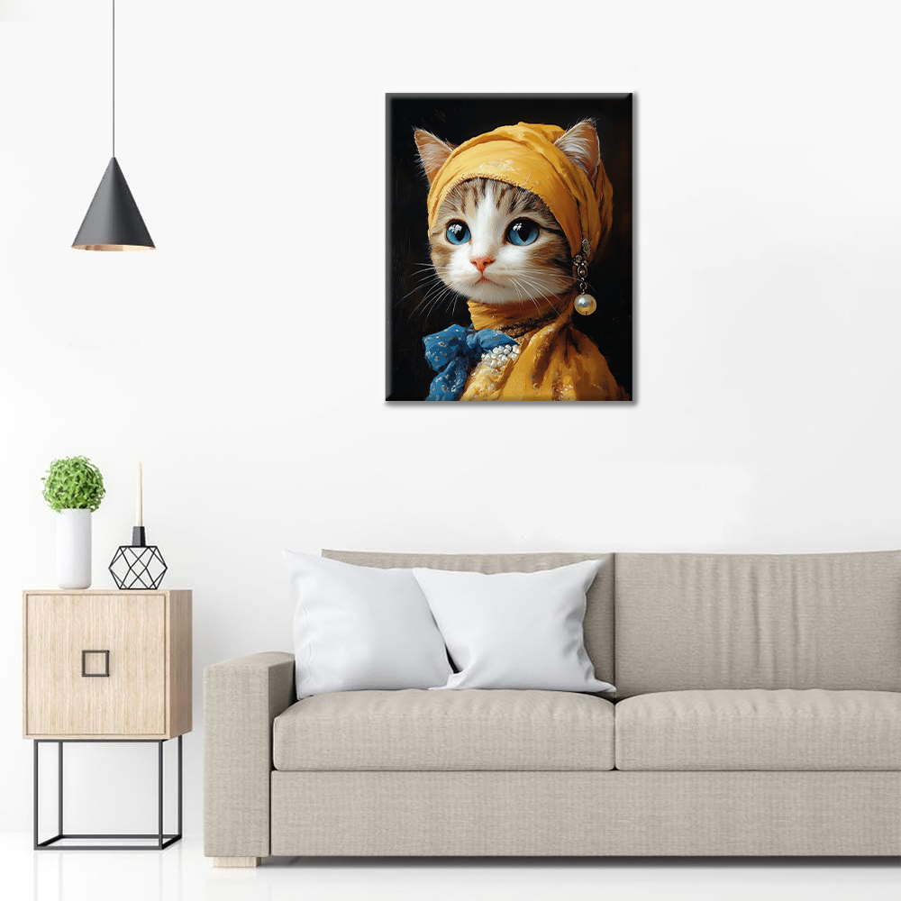 Katze mit Perlenohrring - Malen nach Zahlen