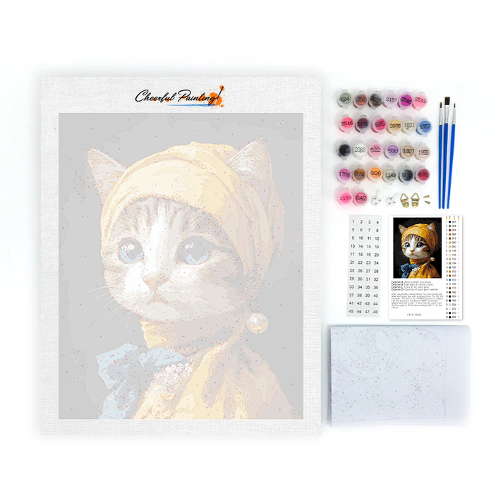 Katze mit Perlenohrring - Malen nach Zahlen