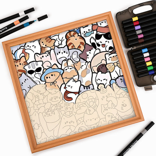 Faule Katzen – Ausmalpuzzle aus Holz