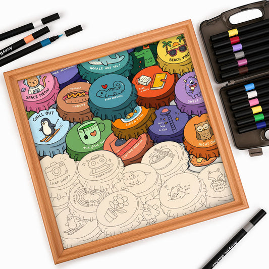 Bunte Kappen – Holz-Malpuzzle