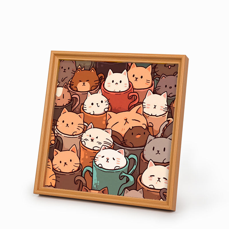 Katzen in Tassen – Holz-Malpuzzle
