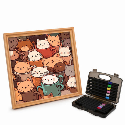 Katzen in Tassen – Holz-Malpuzzle