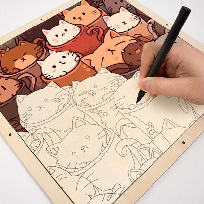 Katzen in Tassen – Holz-Malpuzzle