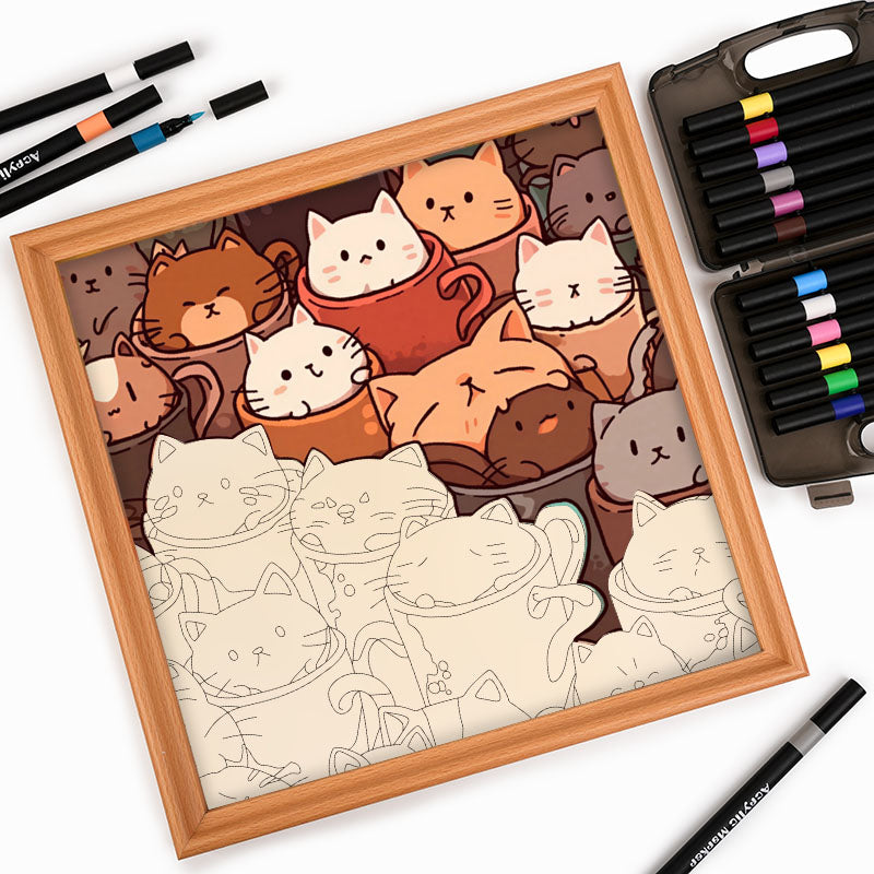 Katzen in Tassen – Holz-Malpuzzle