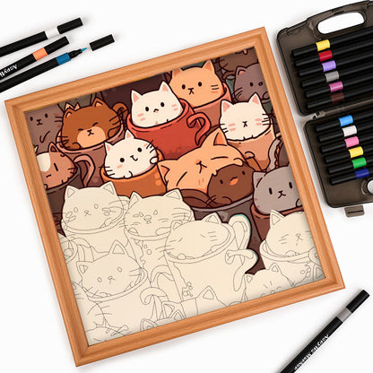Katzen in Tassen – Holz-Malpuzzle