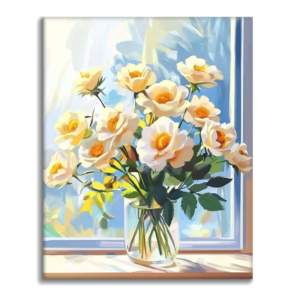 Zitronenblüten am Fenster - Malen nach Zahlen