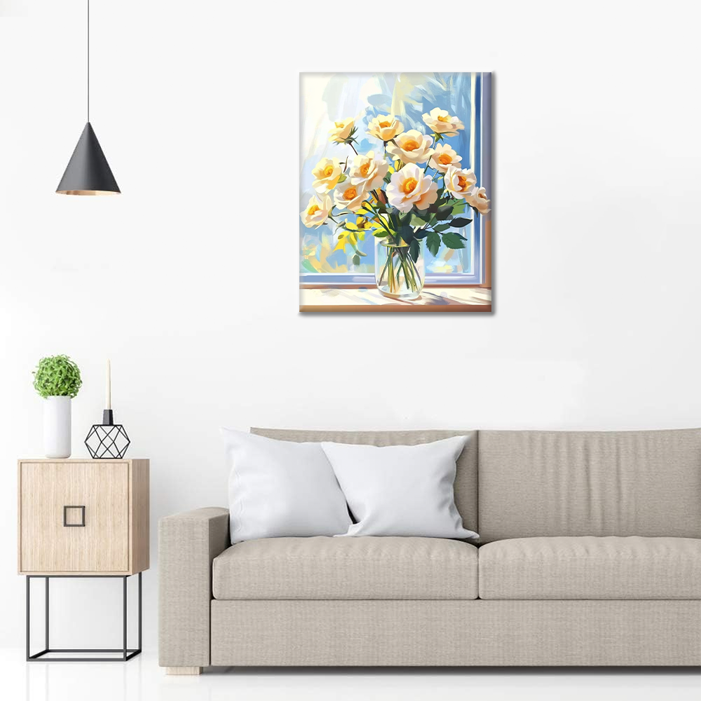 Zitronenblüten am Fenster - Malen nach Zahlen