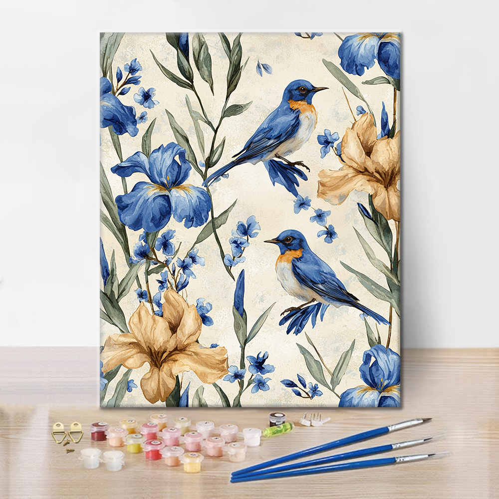 Blauvogel und Iris - Malen nach Zahlen