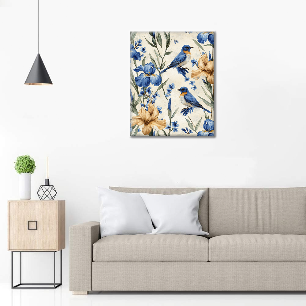 Blauvogel und Iris - Malen nach Zahlen