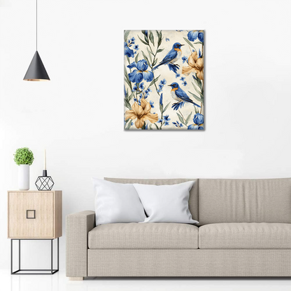Blauvogel und Iris - Malen nach Zahlen