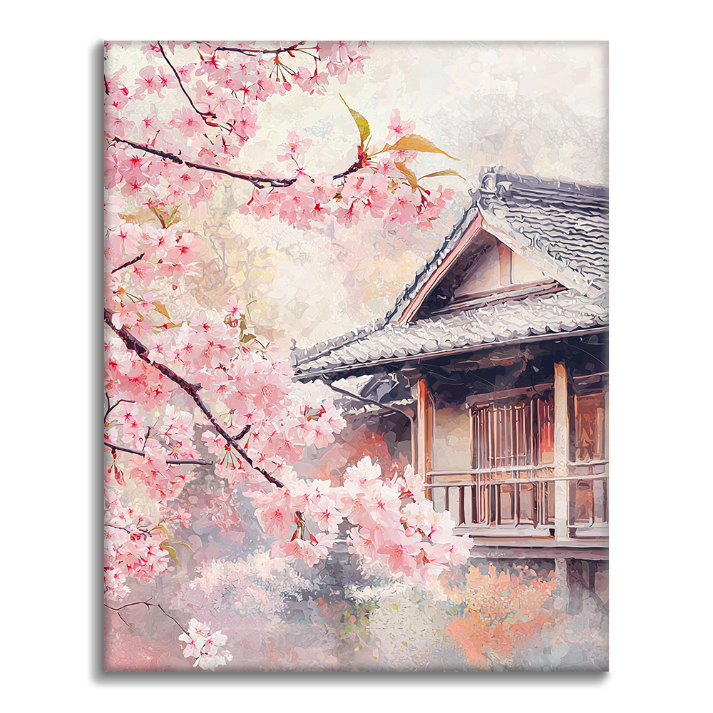 Kirschblüten am Haus - Malen nach Zahlen