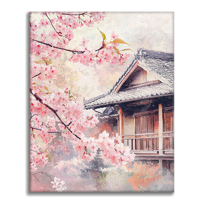 Kirschblüten am Haus - Malen nach Zahlen