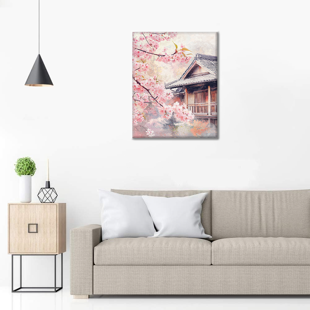 Kirschblüten am Haus - Malen nach Zahlen
