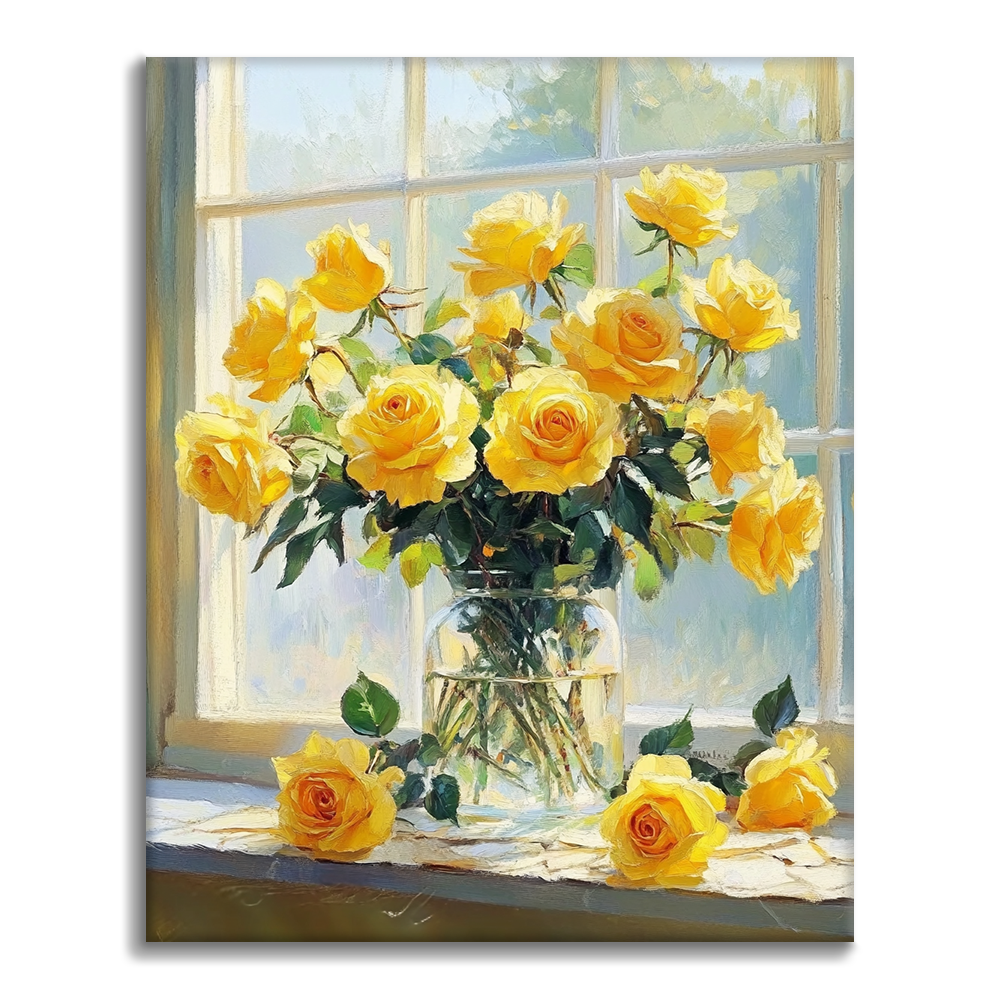 Sonnenlicht und gelbe Rosen - Malen nach Zahlen