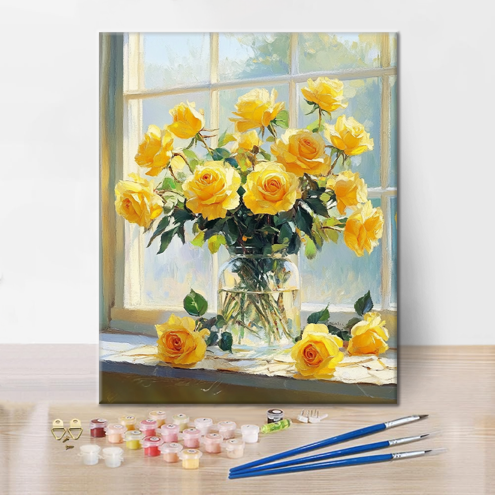 Sonnenlicht und gelbe Rosen - Malen nach Zahlen