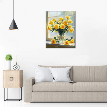 Sonnenlicht und gelbe Rosen - Malen nach Zahlen