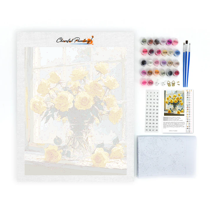 Sonnenlicht und gelbe Rosen - Malen nach Zahlen