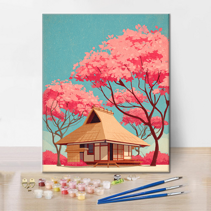 Traditionelles japanisches Haus - Malen nach Zahlen