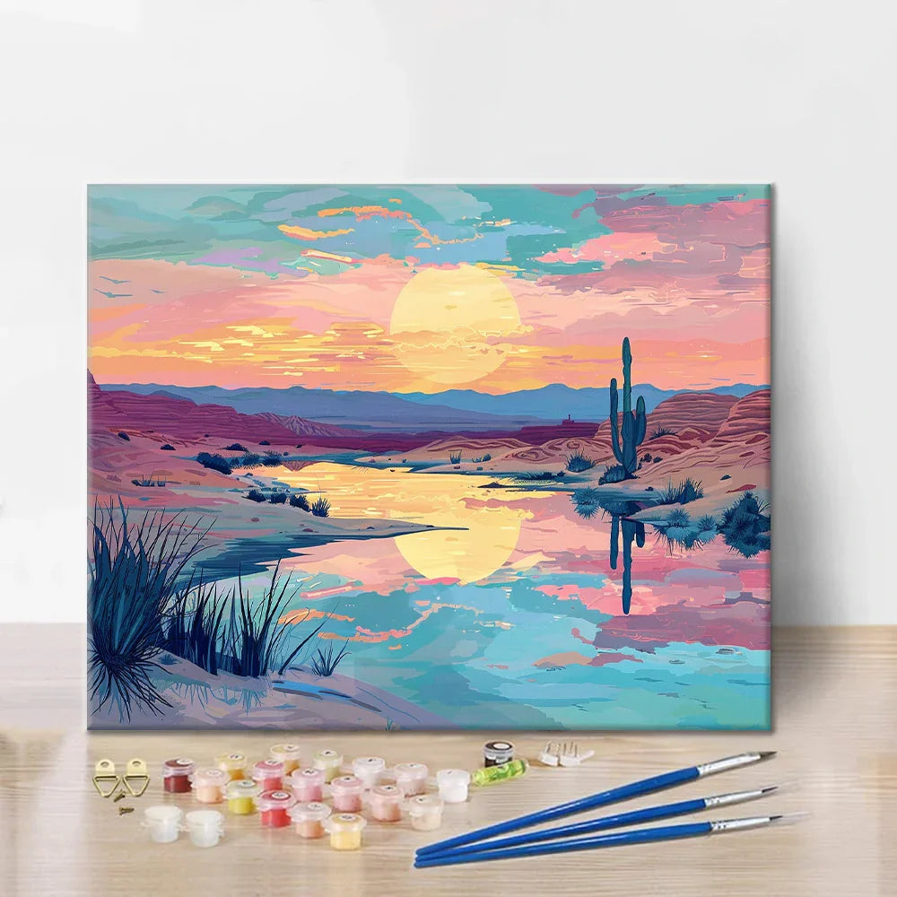 Sonnenuntergang in der Wüste - Malen nach Zahlen