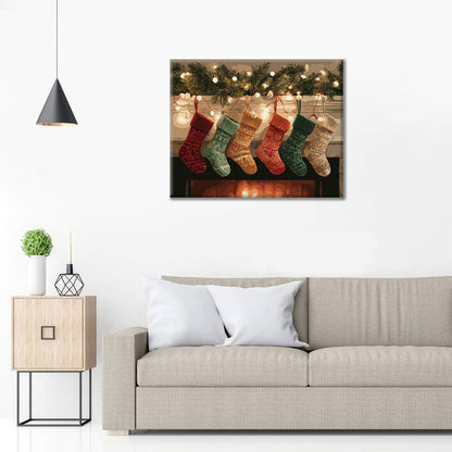 Weihnachtsstrümpfe am Kaminfeuer - Malen nach Zahlen