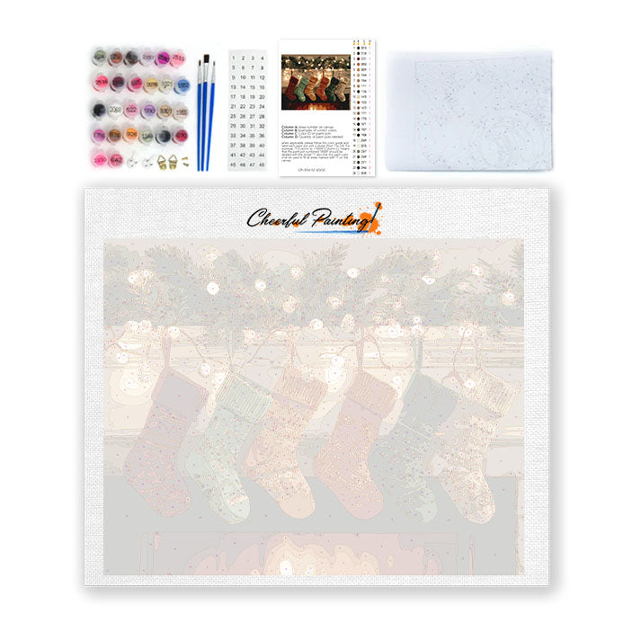 Weihnachtsstrümpfe am Kaminfeuer - Malen nach Zahlen