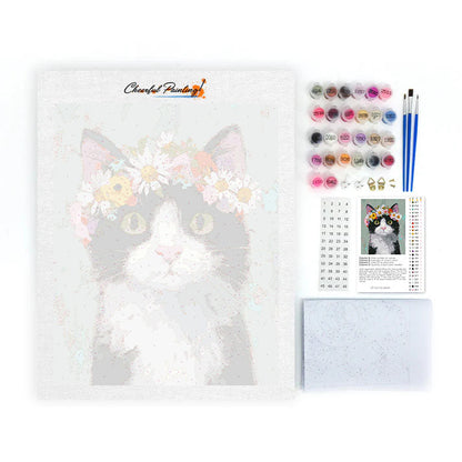 Eine Katze mit Blumenkranz – Malen nach Zahlen