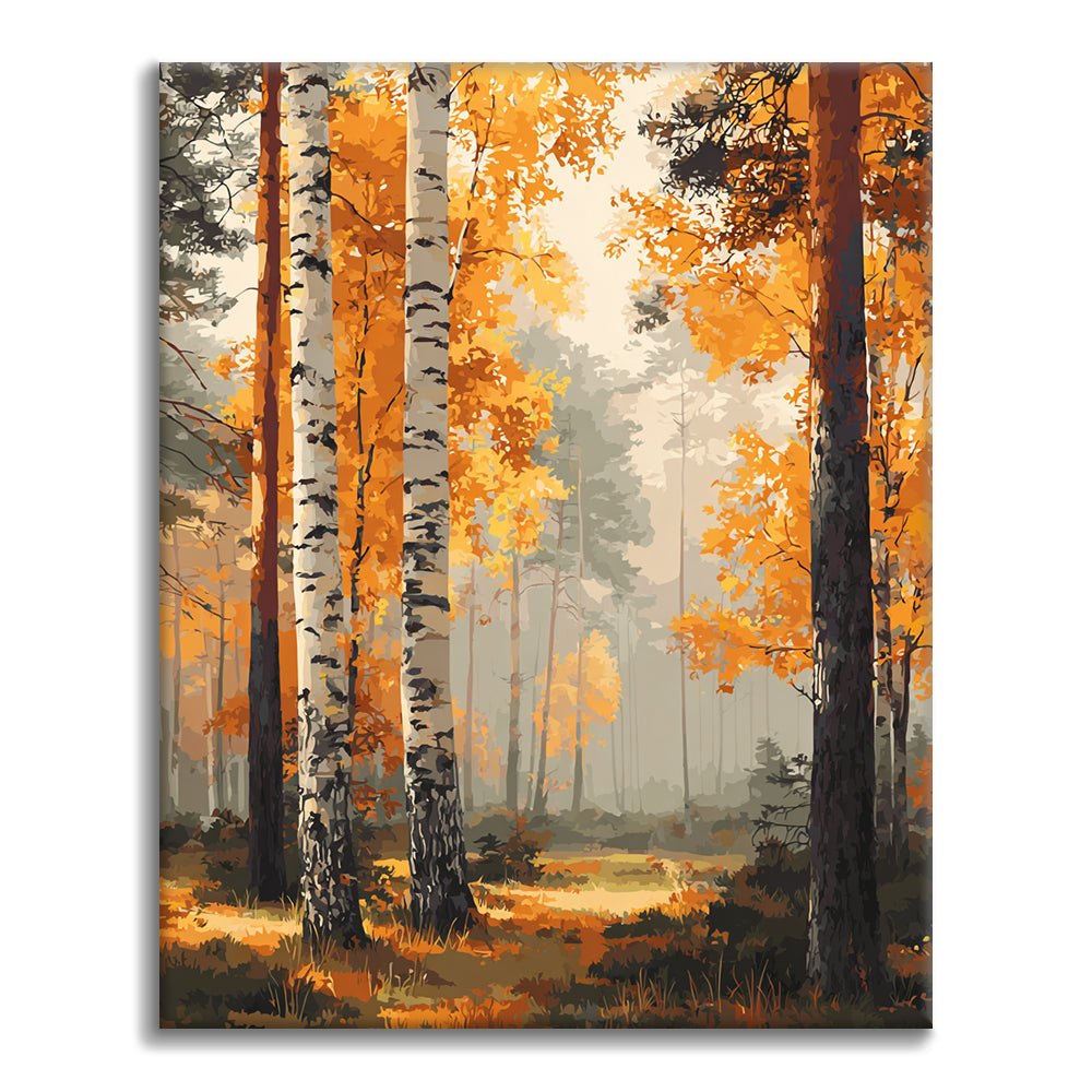 Herbstlicher Birkenwald – Malen nach Zahlen