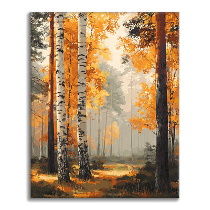 Herbstlicher Birkenwald – Malen nach Zahlen