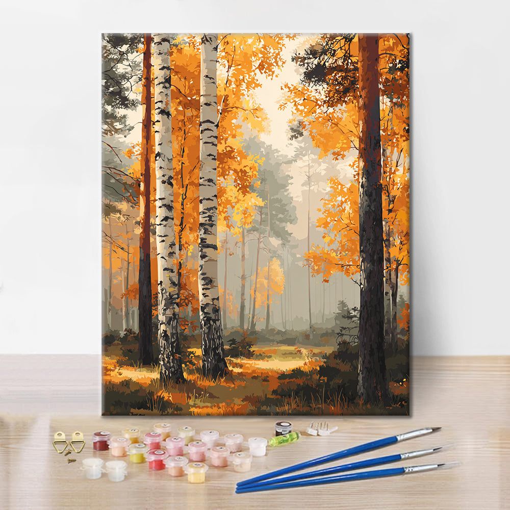 Herbstlicher Birkenwald – Malen nach Zahlen