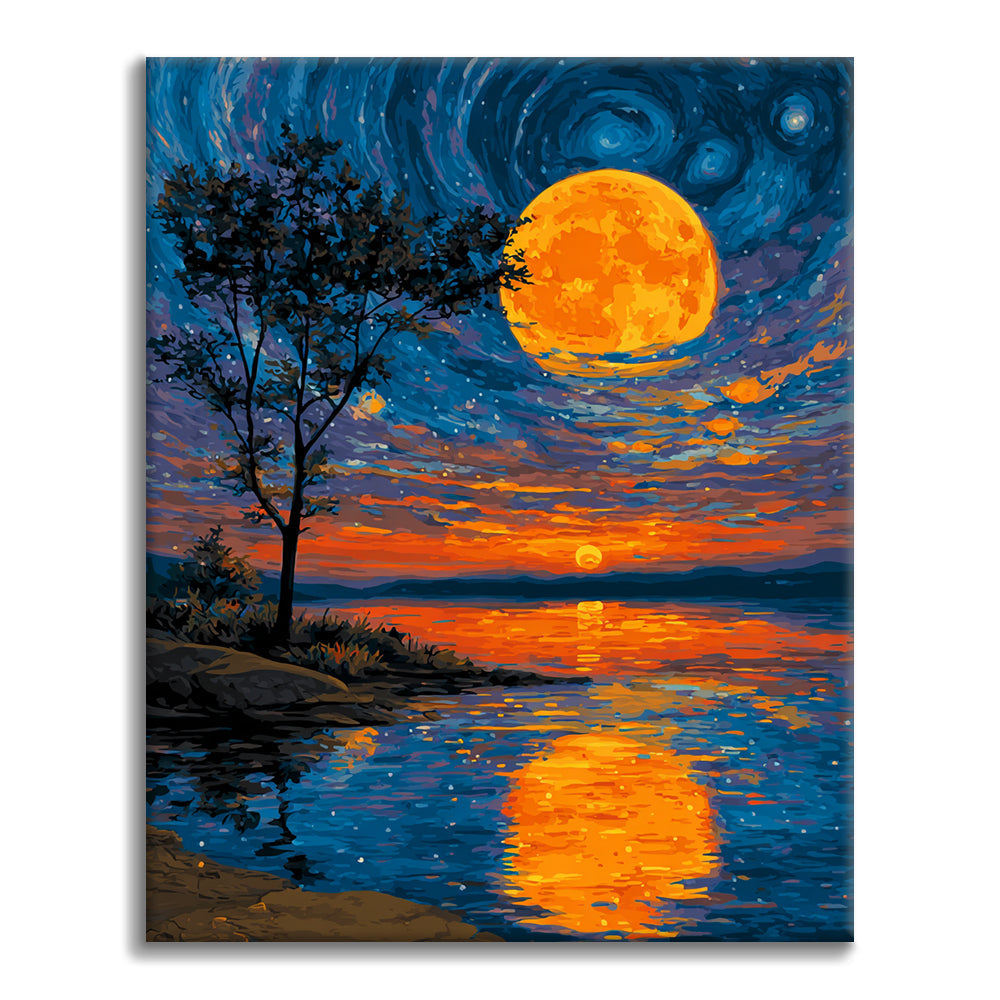 Der Mond im See – Malen nach Zahlen