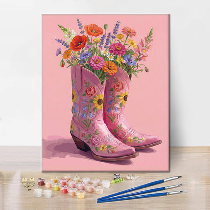 Stiefel und Blumen – Malen nach Zahlen