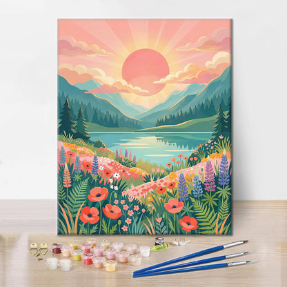Sonnenaufgang Tal – Malen nach Zahlen