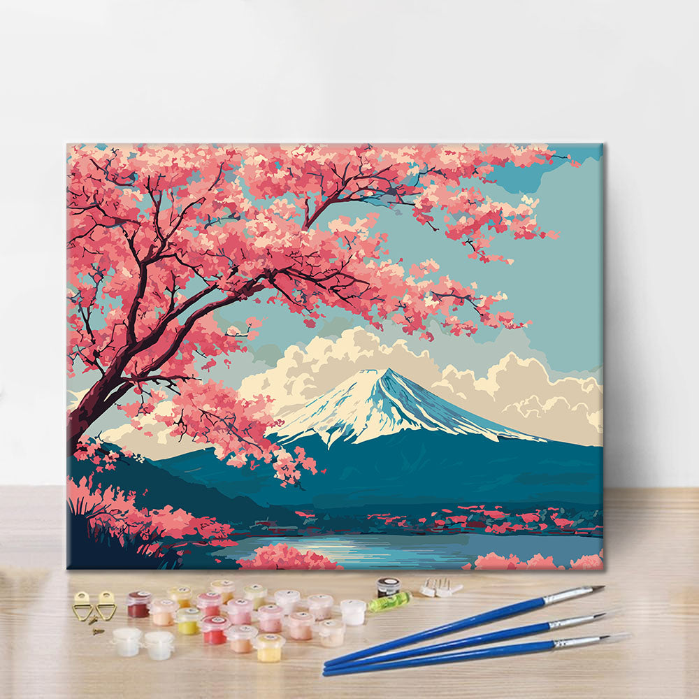 Frühlingsszene in Fuji – Malen nach Zahlen