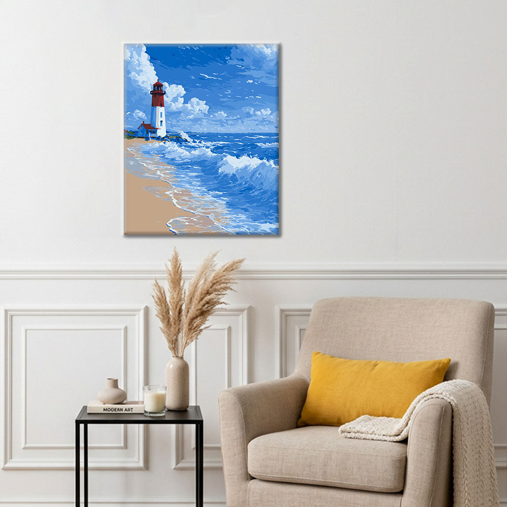 Leuchtturm - Wellen - Malen nach Zahlen