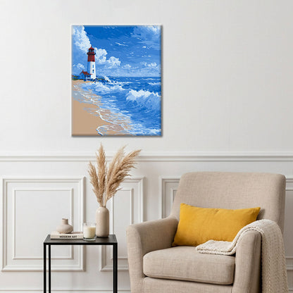 Leuchtturm - Wellen - Malen nach Zahlen