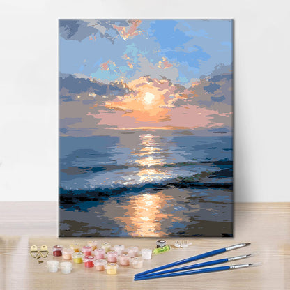 Sonnenaufgang am Meer – Malen nach Zahlen