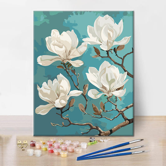 Nahaufnahme einer weißen Magnolie – Malen nach Zahlen