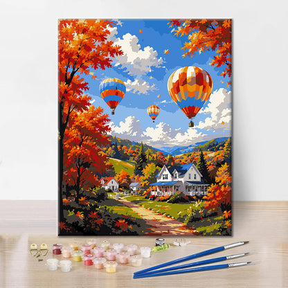 Heissluftballons über einem Herbsttal – Malen nach Zahlen